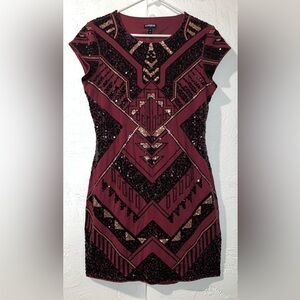 Express Burgundy and Black Sequin Dress